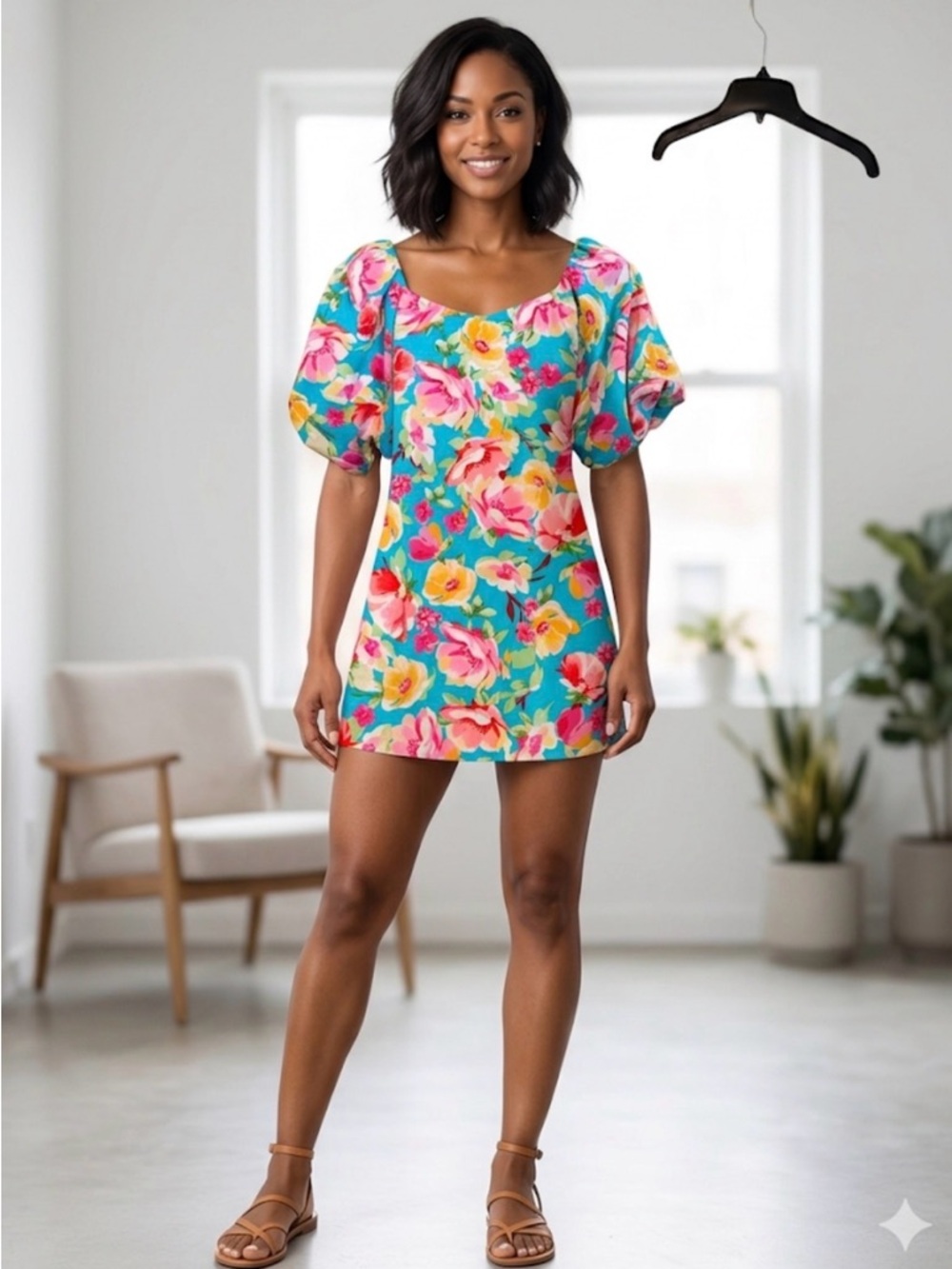 First Love by Lovelyn Floral Top or mini dress Turquoise & Pink size small NWOT